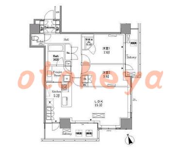 楽器ピアノ可相談 の 賃貸物件 2LDK 42.5万円の図面１