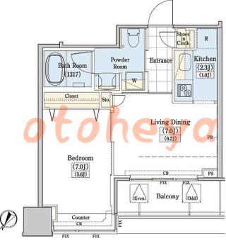 楽器ピアノ可相談 の 賃貸物件 1LDK 17.4万円の図面１