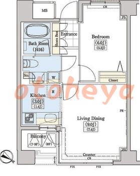 楽器ピアノ可相談 の 賃貸物件 1LDK 16.7万円の図面１