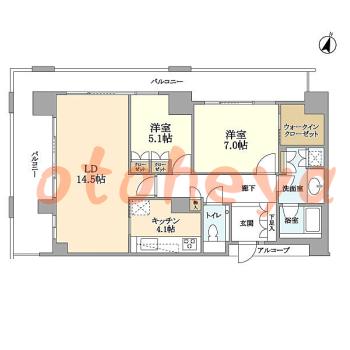楽器ピアノ可相談 の 賃貸物件 2LDK 31万円の図面１
