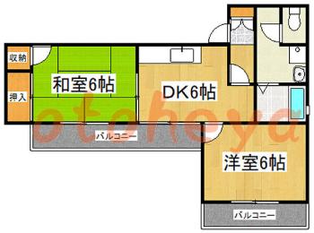 楽器ピアノ可相談 の 賃貸物件 2DK 6.5万円の図面１