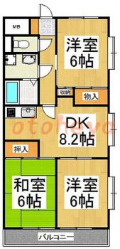 楽器ピアノ可相談 の 賃貸物件 3DK 7.5万円の図面１