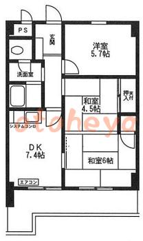 楽器ピアノ可相談 の 賃貸物件 3DK 6.5万円の図面１
