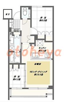 楽器ピアノ可相談 の 賃貸物件 2LDK 31.5万円の図面１