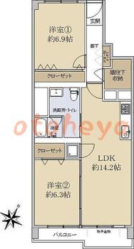 楽器ピアノ可相談 の 賃貸物件 2LDK 17.9万円の図面１