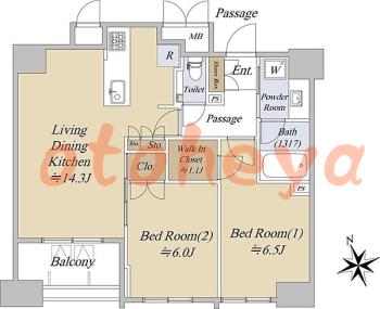 楽器ピアノ可相談 の 賃貸物件 2LDK 29.5万円の図面１