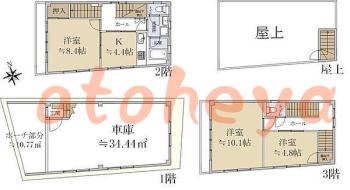 楽器ピアノ可相談 の 賃貸物件 3K 35万円の図面１