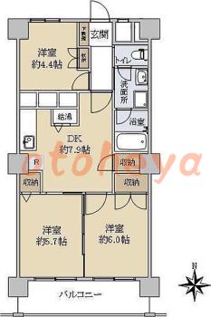 楽器ピアノ可相談 の 賃貸物件 3DK 17万円の図面１