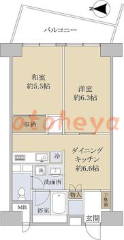 楽器ピアノ可相談 の 賃貸物件 2DK 11万円の図面１