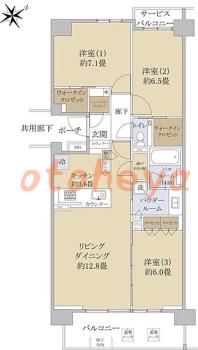 楽器ピアノ可相談 の 賃貸物件 3LDK 36.2万円の図面１