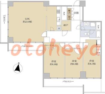 楽器ピアノ可相談 の 賃貸物件 3LDK 17.5万円の図面１