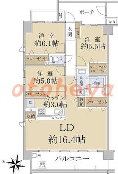 楽器ピアノ可相談 の 賃貸物件 3LDK 16.8万円の図面１