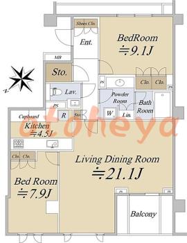 楽器ピアノ可相談 の 賃貸物件 2LDK 69万円の図面１