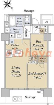 楽器ピアノ可相談 の 賃貸物件 2LDK 29.5万円の図面１