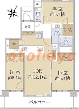楽器ピアノ可相談 の 賃貸物件 3LDK 16.9万円の図面１