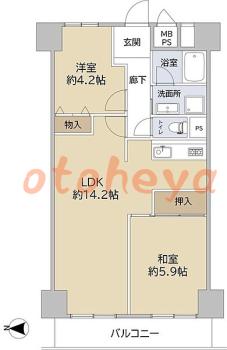 楽器ピアノ可相談 の 賃貸物件 2LDK 12万円の図面１