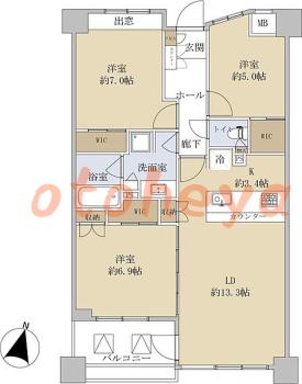 楽器ピアノ可相談 の 賃貸物件 3LDK 22万円の図面１