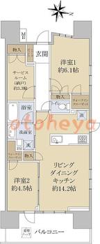 楽器ピアノ可相談 の 賃貸物件 2SLDK 16万円の図面１