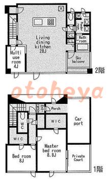 楽器ピアノ可相談 の 賃貸物件 2SLDK 58万円の図面1