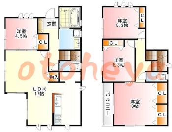 楽器ピアノ可相談 の 賃貸物件 4LDK 18万円の図面１