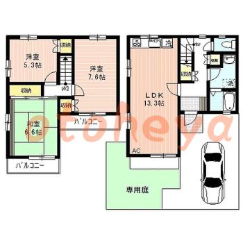 楽器ピアノ可相談 の 賃貸物件 3LDK 13.8万円の図面１