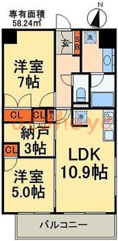 楽器ピアノ可相談 の 賃貸物件 3LDK 18.8万円の図面１