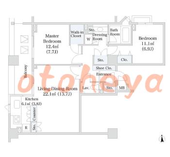 楽器ピアノ可相談 の 賃貸物件 2LDK 45.6万円の図面１