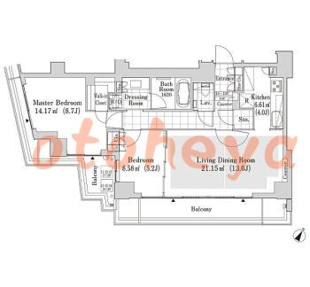 楽器ピアノ可相談 の 賃貸物件 2LDK 68万円の図面１