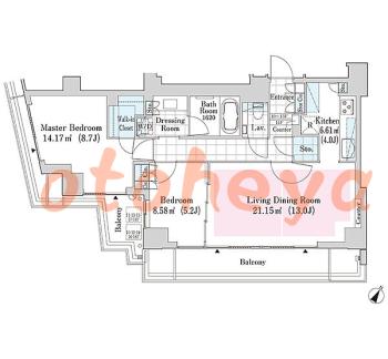 楽器ピアノ可相談 の 賃貸物件 2LDK 65万円の図面１