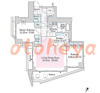 楽器ピアノ可相談 の 賃貸物件 2LDK 54万円の図面１