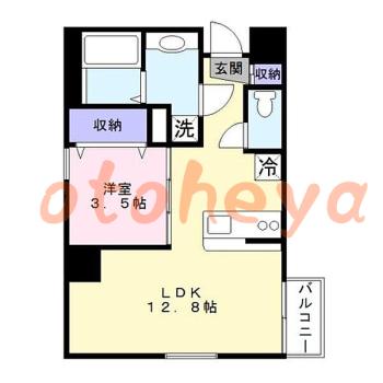 楽器ピアノ可相談 の 賃貸物件 1LDK 12.8万円の図面１