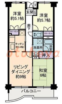 楽器ピアノ可相談 の 賃貸物件 3LDK 10万円の図面１