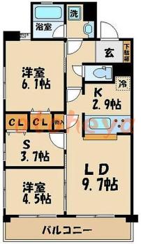 楽器ピアノ可相談 の 賃貸物件 2SLDK 14.7万円の図面１