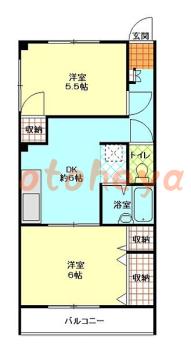 楽器ピアノ可相談 の 賃貸物件 2DK 10万円の図面１