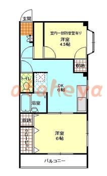 楽器ピアノ可相談 の 賃貸物件 2DK 11.5万円の図面１