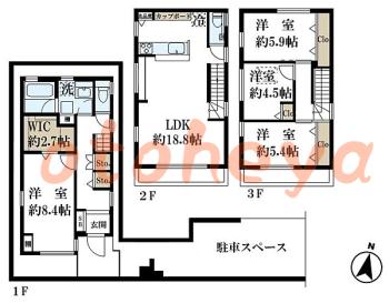 楽器ピアノ可相談 の 賃貸物件 4LDK 38万円の図面１