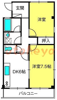 楽器ピアノ可相談 の 賃貸物件 2DK 8万円の図面１
