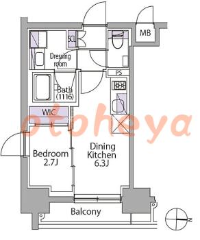 楽器ピアノ可相談 の 賃貸物件 1DK 12.1万円の図面１
