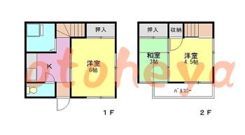 楽器ピアノ可相談 の 賃貸物件 3K 6.5万円の図面１