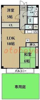 楽器ピアノ可相談 の 賃貸物件 2LDK 15.8万円の図面１