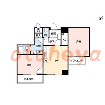 楽器ピアノ可相談 の 賃貸物件 2DK 13.8万円の図面１