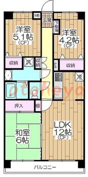 楽器ピアノ可相談 の 賃貸物件 3LDK 11.5万円の図面１
