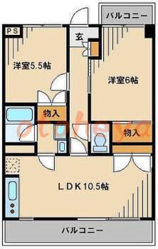楽器ピアノ可相談 の 賃貸物件 2LDK 9万円の図面１