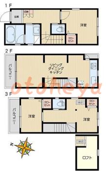 楽器ピアノ可相談 の 賃貸物件 3LDK 29.8万円の図面１