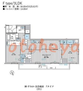 楽器ピアノ可相談 の 賃貸物件 3LDK 34.5万円の図面１