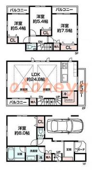 楽器ピアノ可相談 の 賃貸物件 4LDK 75万円の図面１