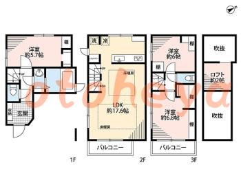 楽器ピアノ可相談 の 賃貸物件 3LDK 28万円の図面１
