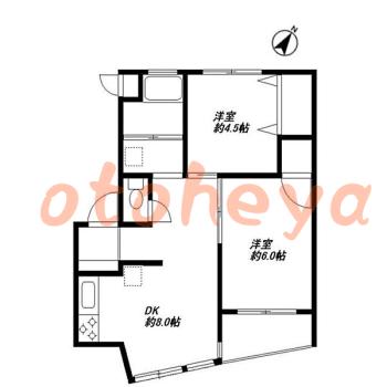 楽器ピアノ可相談 の 賃貸物件 2DK 7.4万円の図面１