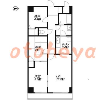 楽器ピアノ可相談 の 賃貸物件 2SLDK 9.7万円の図面１