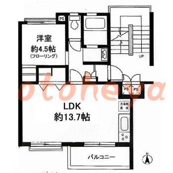 楽器ピアノ可相談 の 賃貸物件 1LDK 7万円の図面１